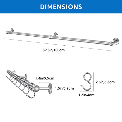 ROTHLEY Hanging Pot Rack Hanger: 39.4 Inch Stainless Steel Pot and Pan Hanger Pot Rack Wall Mounted Hanging Pots and Pans Rack Pot Hangers for Kitchen Wall Kitchen Rail with Hooks (Brushed) - color: Brushed, size: 39.4 inch