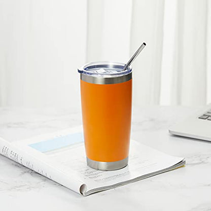 COMOOO 20oz Tumbler Bulk Double Wall Vacuum Insulated Travel Mug, Stainless Steel Tumbler with Lid and Straw Durable Powder Coated Insulated Coffee Cup for Cold & Hot Drinks (Orange, 4 pack - color: Orange