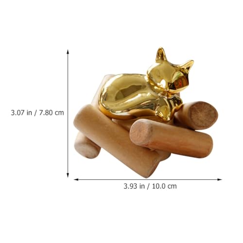 HOMSFOU Golden Ceramic and Wood Animal Desktop Decor Figurine Handy Long-time Use for Home and Office Decoration
