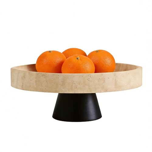 Large Decorative Fruit Bowl,Modern Travertine Key Bowl for Entryway Table,Pedestal Bowl for Dining Table Center,Living Room, Kitchen Decor Modern Home Decor Marble Bowl (10.23 Inch)