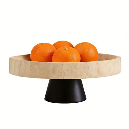 Large Decorative Fruit Bowl,Modern Travertine Key Bowl for Entryway Table,Pedestal Bowl for Dining Table Center,Living Room, Kitchen Decor Modern Home Decor Marble Bowl (10.23 Inch)
