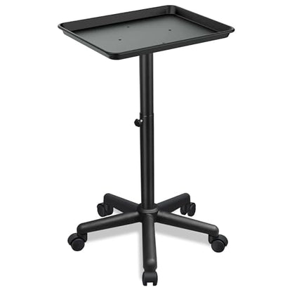 Salon Tray on Wheels, Salon Rolling Tray with Adjustable Height, Hair Stylist Tray, Suitable for Tattoo Tray and Dental Tray - color: Black
