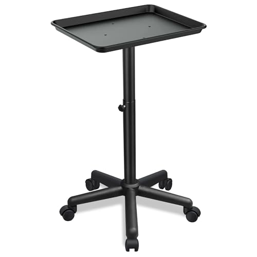 Salon Tray on Wheels, Salon Rolling Tray with Adjustable Height, Hair Stylist Tray, Suitable for Tattoo Tray and Dental Tray - color: Black