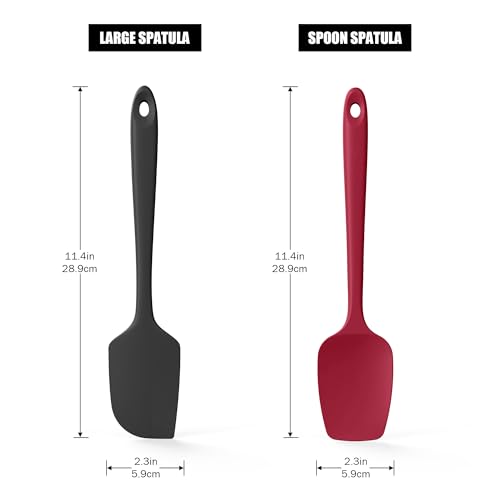 Doosu 600°F Heat Resistant Kitchen Tong for Cooking with Non-Scratch Silicone Tips (7in, Navy Blue) & 2-Piece Spatula Set BPA Free Rubber Scrapers for Kitchen Cooking Baking Stirring (Red+Black)