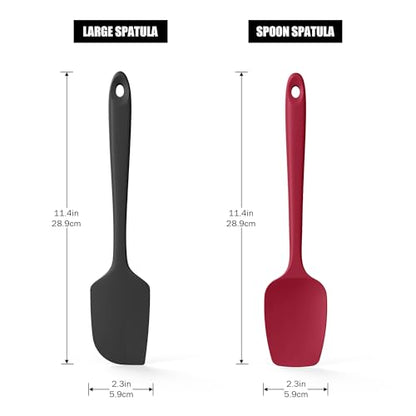 Doosu 600°F Heat Resistant Kitchen Tong for Cooking with Non-Scratch Silicone Tips (7in, Navy Blue) & 2-Piece Spatula Set BPA Free Rubber Scrapers for Kitchen Cooking Baking Stirring (Red+Black)