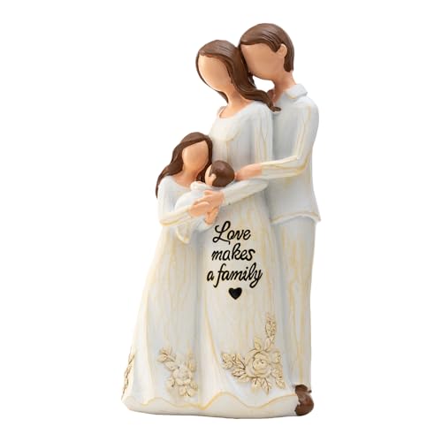 Family Figurine Statue, 6.8 Inch Resin Sculpture of Mother Father Daughter and New Baby, Love Makes a Family Hand-Painted Figure, Gift for New Parents, Baby Shower, Mother's Day Home Decor - color: White