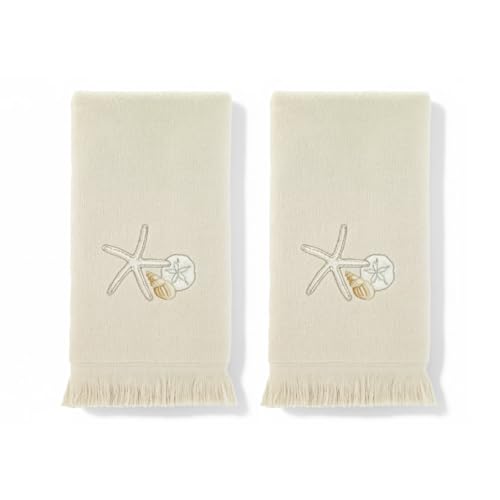 Avanti Linens – Fingertip Towel Set, 100% Cotton Velour Bathroom Towels with Embroidery & Absorbent Terry Reverse, Coastal Home Decor, Set of 2 (Seaglass Collection) - color: Seaglass, size: 2 Pack