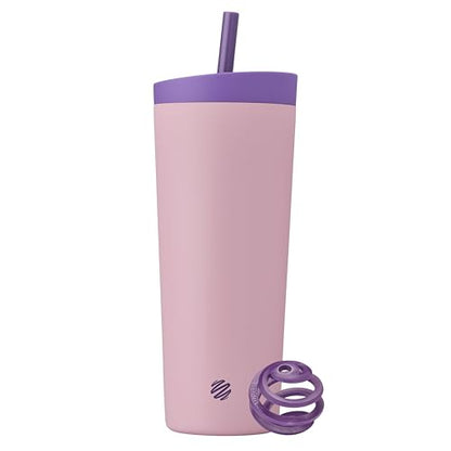 BlenderBottle Tumbler 2-in-1 Stainless Steel Shaker Cup 24 oz, Velvet Blush | Leak-Proof with Straw Removed | Blenderball Whisk Technology | Sip or Chug Spout | Protein | Greens | Hydration - color: Velvet Blush, size: 24 Ounces