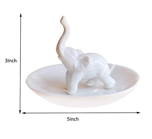 PUDDING CABIN White Elephant Ring Holder Dish Ring Tray for Jewelry | Elephant Gifts for Women Christmas, Birthday, Mother's Day - style: White Elehant