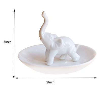 PUDDING CABIN White Elephant Ring Holder Dish Ring Tray for Jewelry | Elephant Gifts for Women Christmas, Birthday, Mother's Day - style: White Elehant