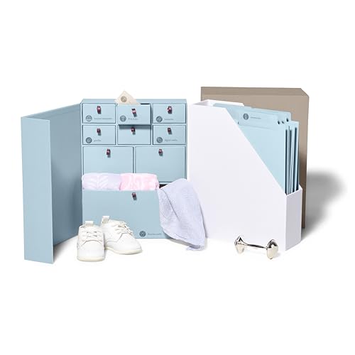 Savor I Baby Deluxe Box | Acid-Free Newborn Keepsake & Memory Organizer with 52 Labels, 9 Drawers, 8 File Folders | Gift for Pregnancy, Gift for Mom & Baby Shower, Blue, No Customization - color: Blue