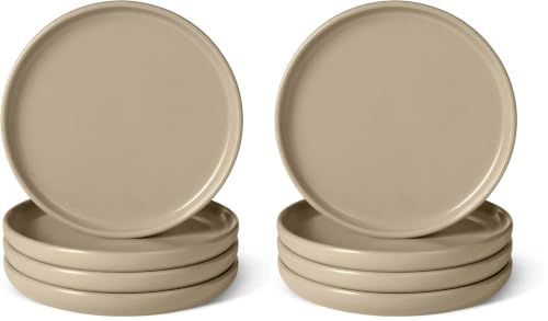 Amazon Basics Glazed Stoneware Salad Plates, Ceramic 4-Piece Set, Microwave, Freezer and Dishwasher-Safe, Stain-Resistant, 8.3 in., Linen Gray (Pack of 2) - size: 8.3 in. (Pack of 2)
