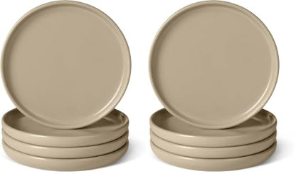 Amazon Basics Glazed Stoneware Salad Plates, Ceramic 4-Piece Set, Microwave, Freezer and Dishwasher-Safe, Stain-Resistant, 8.3 in., Linen Gray (Pack of 2) - size: 8.3 in. (Pack of 2)