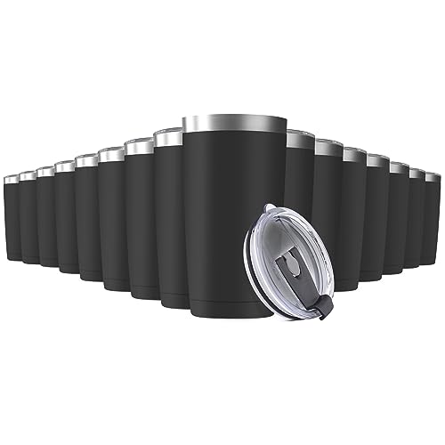 16 Pack 20oz Tumbler Vacuum Insulated Travel Mug with Lids, Stainless Steel Double Wall Bulk Cup for Home, Office, Outdoor Suitable for Vehicle Cup Holders (Black) - color: Black, size: 16 Count (Pack of 1)