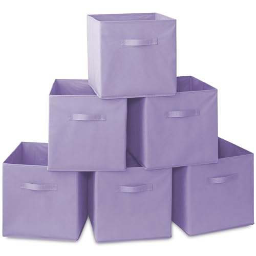 Casafield Set of 6 Collapsible Fabric Cube Storage Bins, Lavender - 13" Foldable Cloth Baskets for Shelves, Cubby Organizers & More - color: Lavender, size: 13" x 13" x 13"