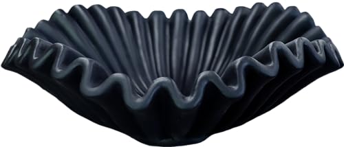 Large Decorative Handmade Bowl Decor, Modern Home Decoration, Fan Shaped Bowl, Ruffle Decor, Stylish Key Bowl for Entry Table, Decorative Fruit Bowl for Kitchen Counter, Black - color: Black, size: 10.5inch