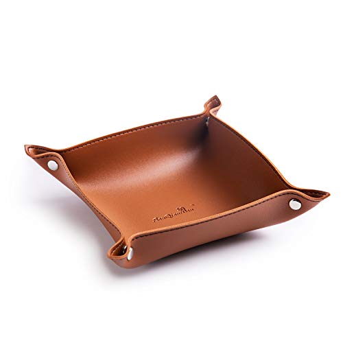 PU Leather Jewelry Valet Tray for Women and Man (Brown-B) | Portable Entryway Table Tray Bedside Nightstand Desk Tray Small Catchall Travel Dish Plate for Key,Wallet,Watch,Coin - color: Brown-b, size: 7" x 7" x 1.7"