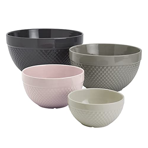 Tabletops Gallery Hobnail Style 4 Piece Timeless Grey Stoneware Nesting Mixing Bowl Set for Baking and Cooking - color: TIMELESS GREY