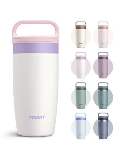 TOURIT Travel Coffee Mug 16 oz, Leakproof 2-Part Drink Lid Coffee Tumbler Cup, Insulated Stainless Steel Travel Mug, Dishwasher Safe Reusable Water Bottle, BPA-Free Coffee Mug,Pink Purple - color: Pink