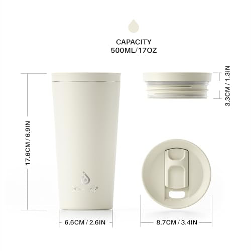 Ideus 17 oz Travel Coffee Mug, Double Wall Vacuum Stainless Steel Insulated Coffee Tumbler With Lid, Splash-Proof & Cup Holder Friendly, Keeps Drinks Hot/Cold, Dishwasher Safe, White - color: White