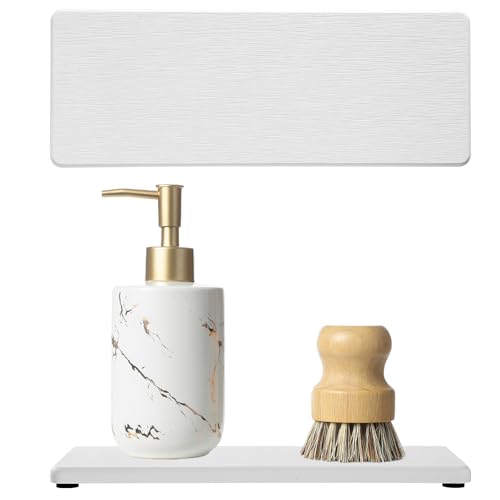2PCS White Water Absorbing Diatomite Stone Drying Soap Dish Sink Vanity Tray for Bathroom/Kitchen Counter, Sponge Holder Mat Dispenser Rack Faucet Splash Guard Caddy Organizer, 9"x3.5" - color: 2 Pack - Ivory, size: 9" x 3.5"