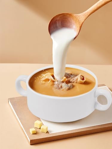 French Onion Soup Bowls with Handles, 12-Ounce Stackable Soup Crocks, Ceramic Soup Bowls Dishwasher, Oven, Microwave Safe, Large Ramekins Bowls Set of 4 (White) - color: White