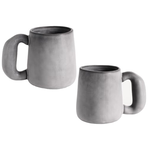 Uaral Ceramic Large Coffee Mugs,Pottery Coffee Mug Set with jumbo handle,Handmade mugs for Coffee,Latte,Milk,Cocoa or Tea,20oz,Set of 2(Dark Gray) - color: Ardoise(Dark Grey)