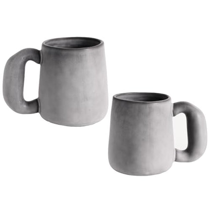 Uaral Ceramic Large Coffee Mugs,Pottery Coffee Mug Set with jumbo handle,Handmade mugs for Coffee,Latte,Milk,Cocoa or Tea,20oz,Set of 2(Dark Gray) - color: Ardoise(Dark Grey)