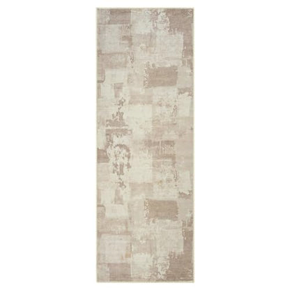 GLN Rugs Bohemian - Troy - Machine Washable Runner Rug, Boho Washable, Non Slip, Low Pile Chenille Area Rug, Hallway, Bedroom, Kitchen Rug - Easy Clean (2'6" x 7' Abstract Tan) - color: Abstract Tan, size: 2'6" x 7' (Runner)