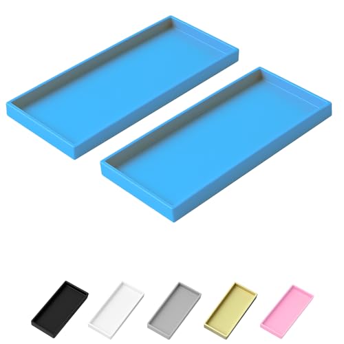 Vanity and Bathroom Tray, 11.8" ABS Countertop Organizer,Waterproof Vanity Tray for Toilet Tank,Perfume,Soap,Keys,Bathroom Accessories,Kitchen and Bath Trays,Non Slip Small Trays,Blue,2 Pack - color: Blue, size: 11.8" x 5" x 0.7" (2 Pack)