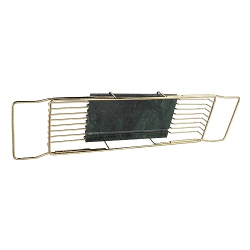 Marhynchus Metal Marble Bathtub Rack, Bathtub Caddy Tray Stainless Steel Shower Caddy Tray with Extending Sides, Bathroom Trays (Gold Green) - size: Gold Green
