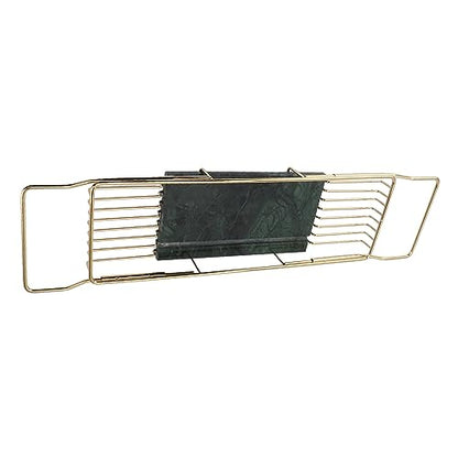 Marhynchus Metal Marble Bathtub Rack, Bathtub Caddy Tray Stainless Steel Shower Caddy Tray with Extending Sides, Bathroom Trays (Gold Green) - size: Gold Green