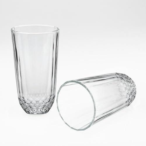 Highball Drinking Glasses Set of 6, 12 oz Crystal-Cut Water Glasses, Tall Clear Tumblers for Cocktails, Mixed Drinks – Elegant Durable Glassware, Dishwasher-Safe Premium Drink Cups for Home&Kitchen