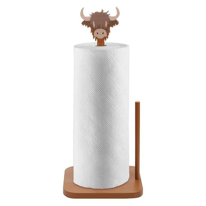 Leinuosen Brown Paper Towel Holder Cute Highland Cow Wooden Paper Towel Holder Brown Bathroom Countertop Accessories Kitchen Stand Organizer Standing Apartment Decor Housewarming Gift - style: Highland Cow