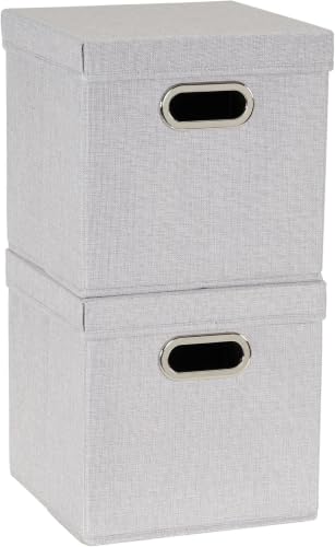 Household Essentials 804-1 Café Cube Bin Storage Set with Lids and Handles | 16 Pack | Silver Linen - size: (Pack of 16)