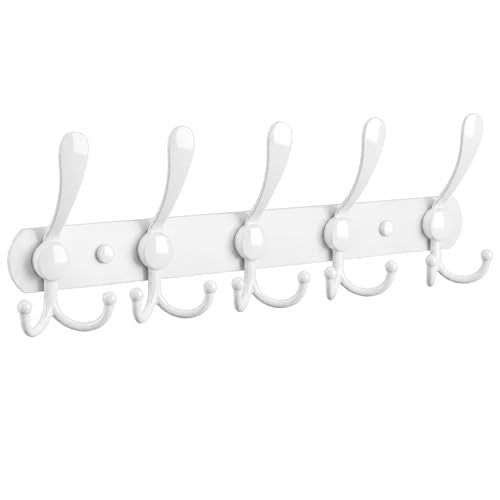 YUNISS Coat Rack Wall Mounted，5 Tri Stainless Steel Coat Hook for Coat Hat Robes Towel in Mudroom Entryway (White, 1 Pack 5 Hook) - color: White, size: 1 Pack 5 Hook