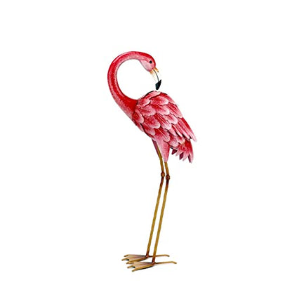 Shorayn Garden Statue Metal Flamingo Pink Life-Size Indoor Outdoor Decor Handmade Bird