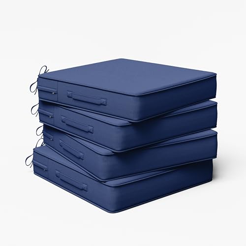 Outdoor Chair Cushion 22 x 22 x 4 Inches Patio Furniture Outdoor Waterproof Seat Cushion, Patio Chair Cushion with Handles and Ties, Square Dining Chair Cushion Set of 4, Blue - color: Blue, size: 22×22×4 in