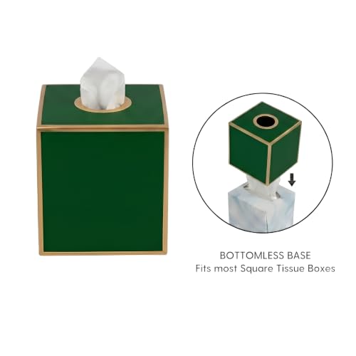 Jaye's Studio Decorative Tissue Box Covers, Green Square Metal Gold Cube | Matte Hand-Painted Finish, Fits Standard Facial Holders, Polished Trim, Open Bottom, Study Powder Room Use - color: Emerald Green