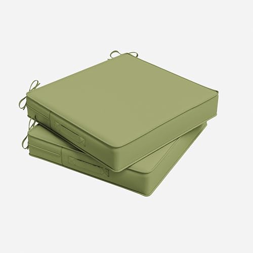 Outdoor Chair Cushion 17 x 16 x 3 Inches Patio Furniture Outdoor Waterproof Seat Cushion, Patio Chair Cushion with Handles and Ties, Square Dining Chair Cushion Set of 2, Light Green - color: Light Green, size: 17×16×3 in