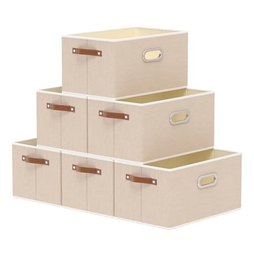 Yawinhe Collapsible Fabric Storage Bins,15.0x9.8x8.3in,Beige,6-Pack | Foldable Storage Baskets for Shelves, Closet Boxes for Organization, Washable Closet Organizer for Towels, Canvas Bins - color: Beige, size: 15.0x9.8x8.3inch(6-Pack)