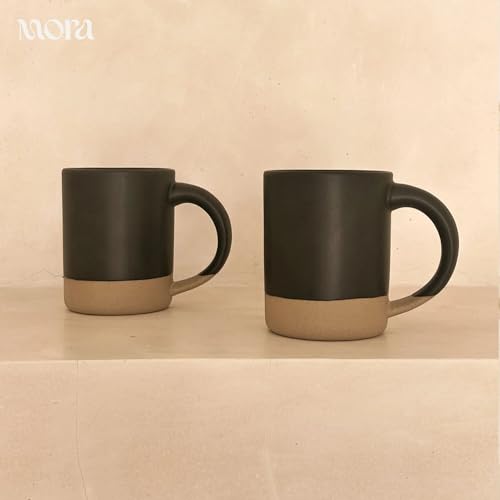 MORA Medium Mugs Set of 4, 16oz Ceramic Pottery Latte Mugs/Coffee Cups - Microwave and Dishwasher Safe - Liquorice - color: Liquorice