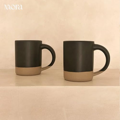 MORA Medium Mugs Set of 4, 16oz Ceramic Pottery Latte Mugs/Coffee Cups - Microwave and Dishwasher Safe - Liquorice - color: Liquorice