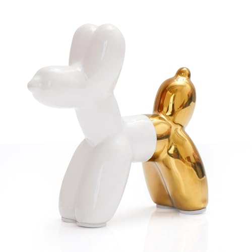 Notakia Cute Ceramics Balloon Dog Statue Crafts Living Room Desktop Decorations,Handmade Modern Small Ceramic Animal Statue Ornament Home Decor Accents - color: White Golden, size: Small