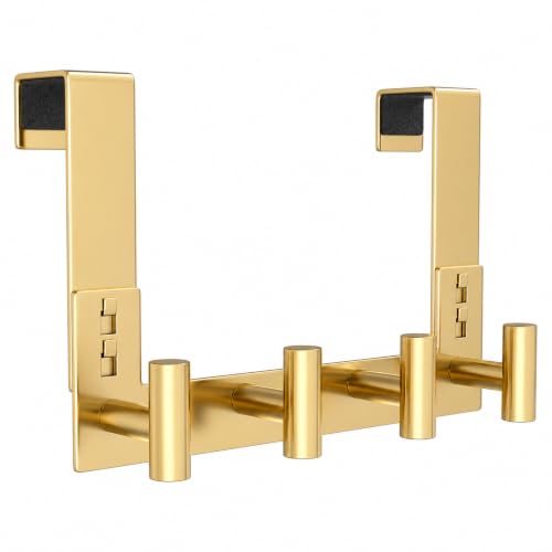 HUFEEOH Over Door Hooks, Stainless Steel Door Hanger with Non-Slip Pads, Easy Install Towel Coat Storage Fits 1-3/4" Thick Door (Gold, Fits 1-3/4" Thick Door - 4 "T” Hooks - 1 Pack) - color: Gold, size: Fits 1-3/4" Thick Door - 4 "T” Hooks