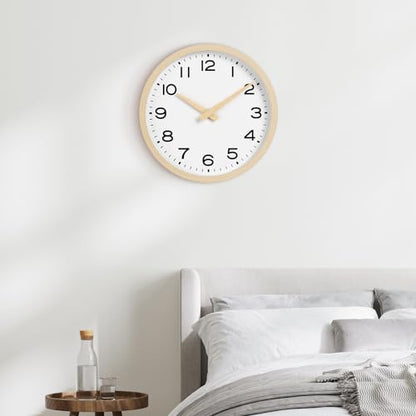 AKCISOT 12 Inch Wall Clock, Silent Battery Operated Analog Clock, Natural | Office | Kitchen | Living Room | Classroom | Easy-to-read Numbers - color: D_natural, size: 12 Inch