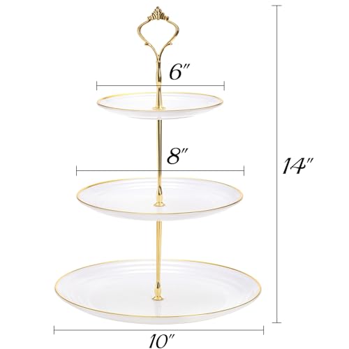 Goaste 3 Pack Tiered Cupcake Stand, Plastic Cupcake Stand Tower, 3 Tier Round Shape Dessert Serving Tray, White Cookie Candy Buffet Stand for Tea Party, Baby Shower, Wedding, Birthday, Christmas