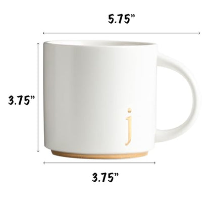 COLLECTIVE HOME Ceramic Coffee Mug, 15 oz Monogram Cup with Gift Box(j) | Dishwasher Safe, Engraved Gold Letter , Personalized Housewarming Birthday Present, Christmas Thanksgiving Mothers Day Gifts - color: gold-j