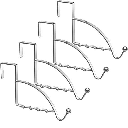 Hotop 4 Pieces Over The Door Hooks Hanger Multi Hanging Storage Organizers Valet Hooks for Coats Clothes Hoodies Hats Scarves Purses Keys Bath Towels Robes and More(Silver) - color: Silver