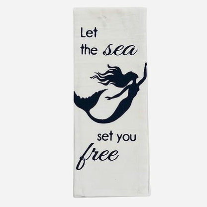 Summer Kitchen Dish Towel Set: 1 Life's a Beach, 1 Let The Sea Set You Free, 1 Relax Your're on Beach Time, Set of 3 - color: Beach Mermaid